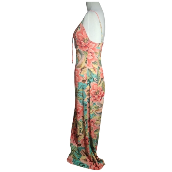 Show me your mumu pebble leyton Floral Maxi Dress coral  Green sundress Large - Picture 9 of 11